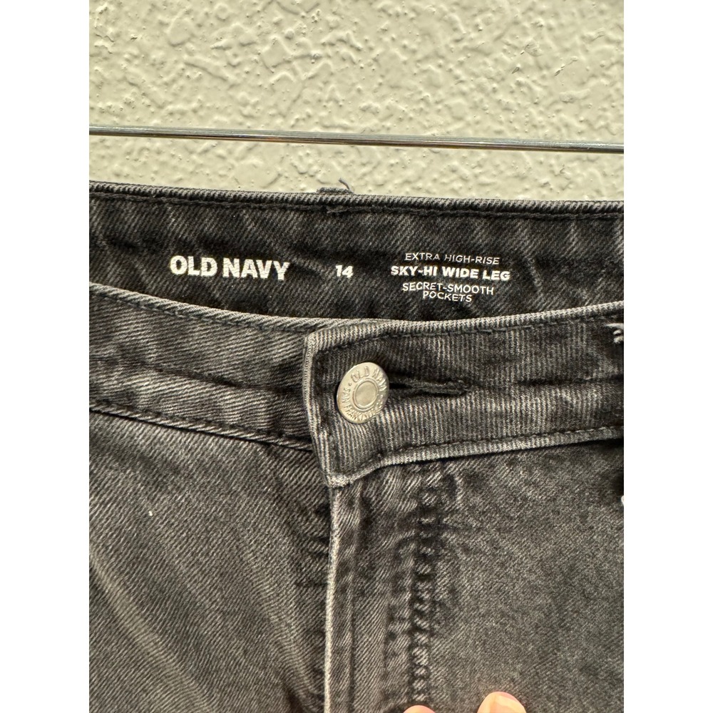 Old Navy Sky-Hi Wide Leg Jeans Womens 14 Extra High Rise Black Denim Pants - Picture 3 of 12